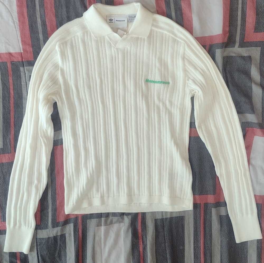 Adidas X Humanrace Pharrell Williams knit long sleeve jersey white green men 2XS